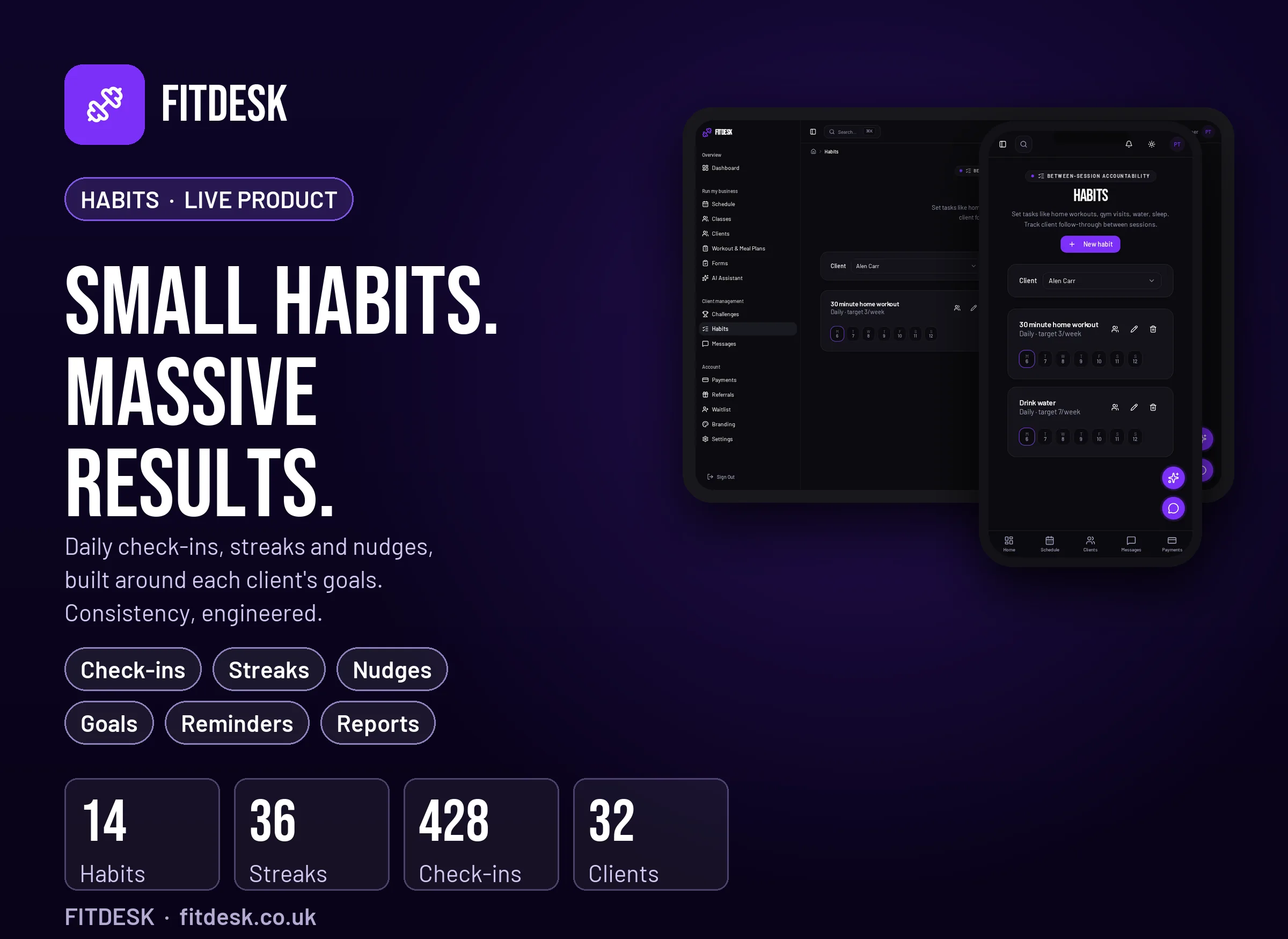 FitDesk habit tracking for clients
