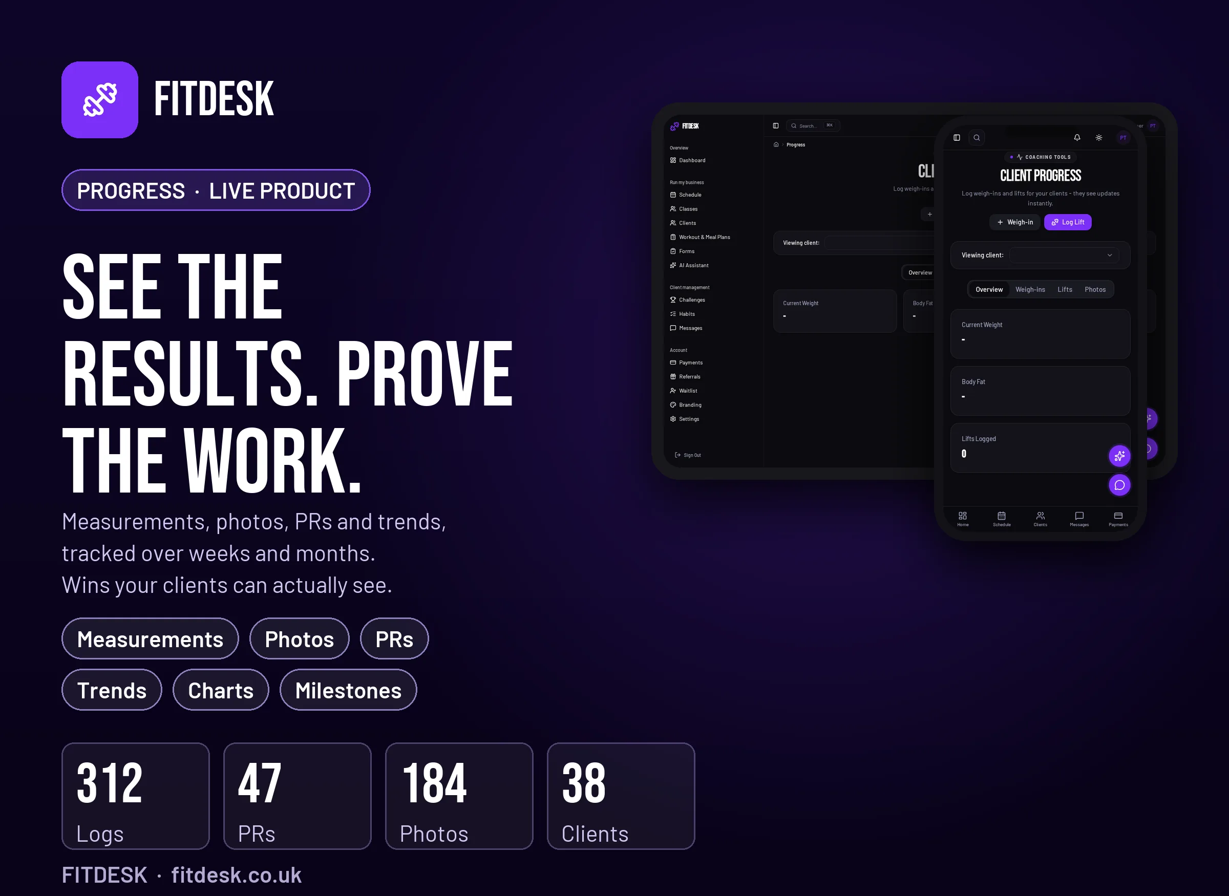 FitDesk client progress tracking and analytics