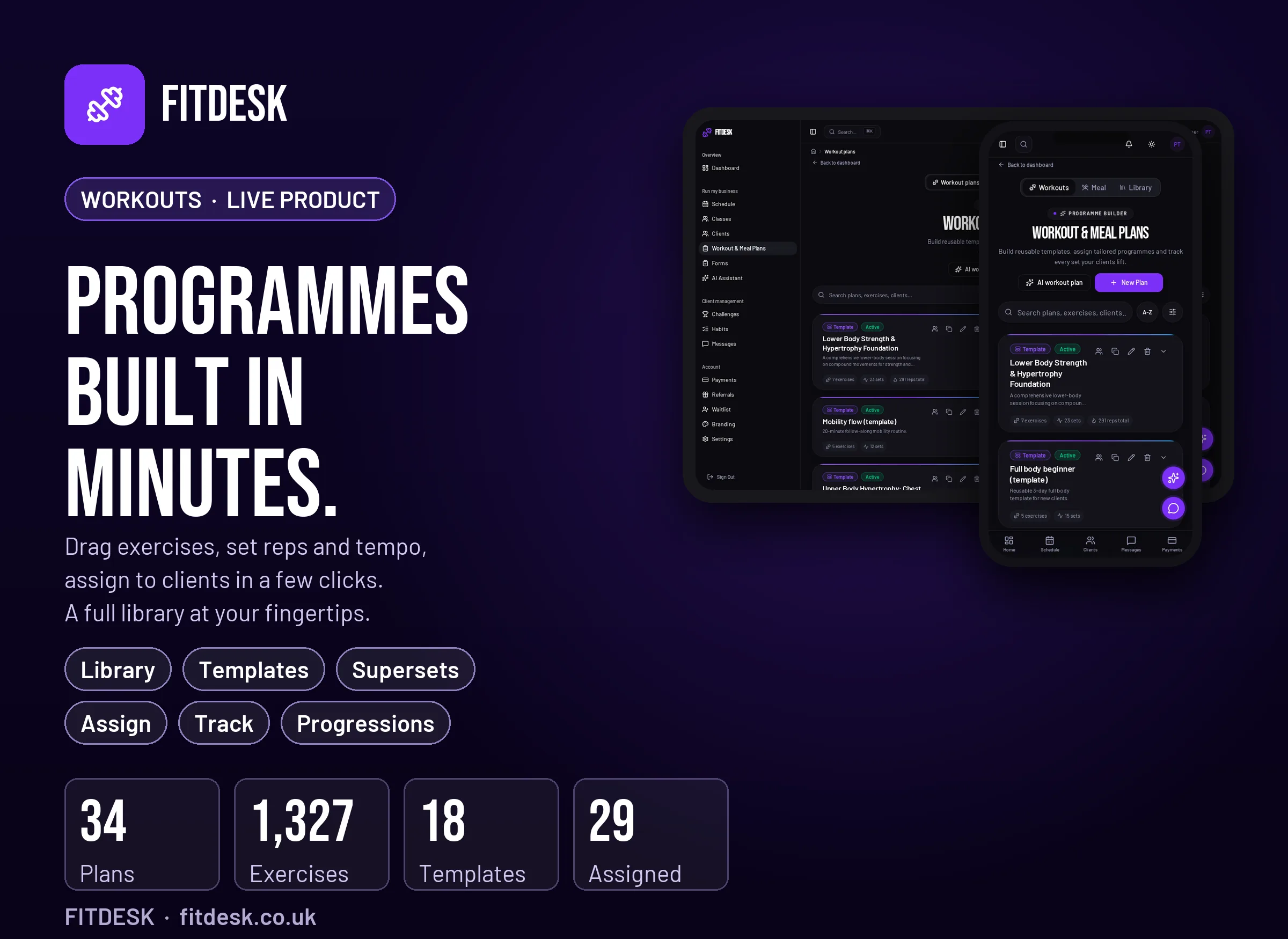FitDesk workout builder and exercise library